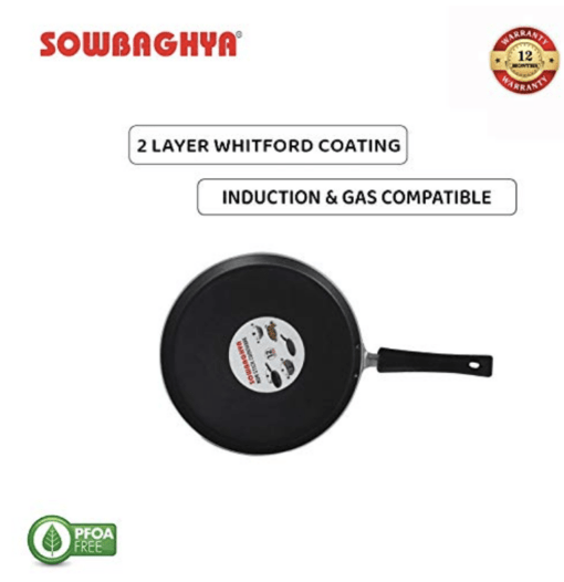 SOWBHAGYA Induction Base Non Stick Tawa, (26 cm, Black) | Dosa Roti Chapati Pathiri Tawa | Aluminium Non Stick Flat Tawa | Gas Stove Compatible, Non Stick Coating - Image 3